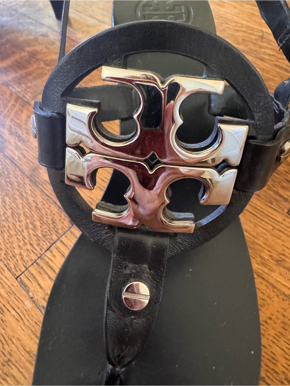 Tory Burch Black heeled Sandals with Silver Logo - Picture 2 of 5